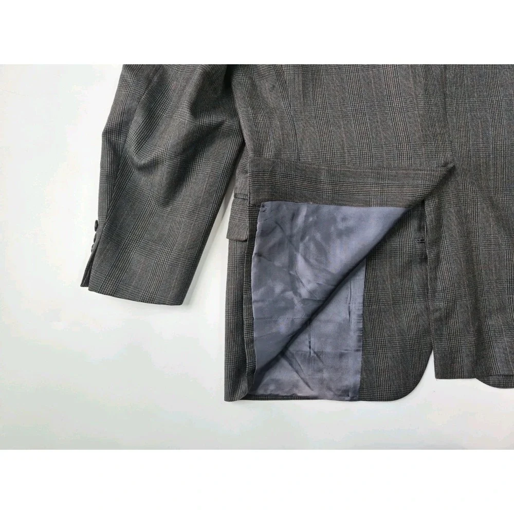 Hickey Freeman Mens Wool Sports Coat 43R Gray Plaid Vintage USA 2 Button Blazer